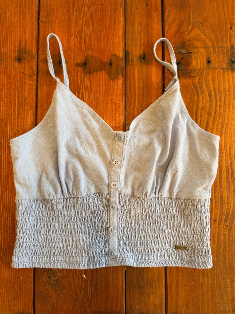 Hollister Ca Women's Light Blue Button-Front Smocked Cami Top